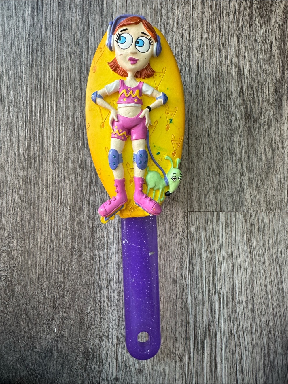 Vintage HairDoos 3D Roller Skater Girl Hair Brush Purple Glitter Handle